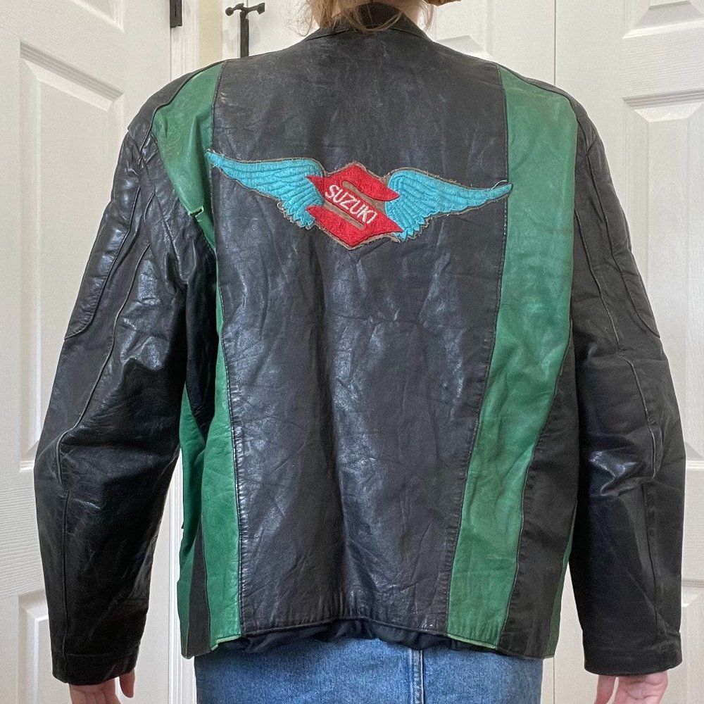 Vintage Suzuki Leather Moto Jacket Unisex Size Medium/Large
